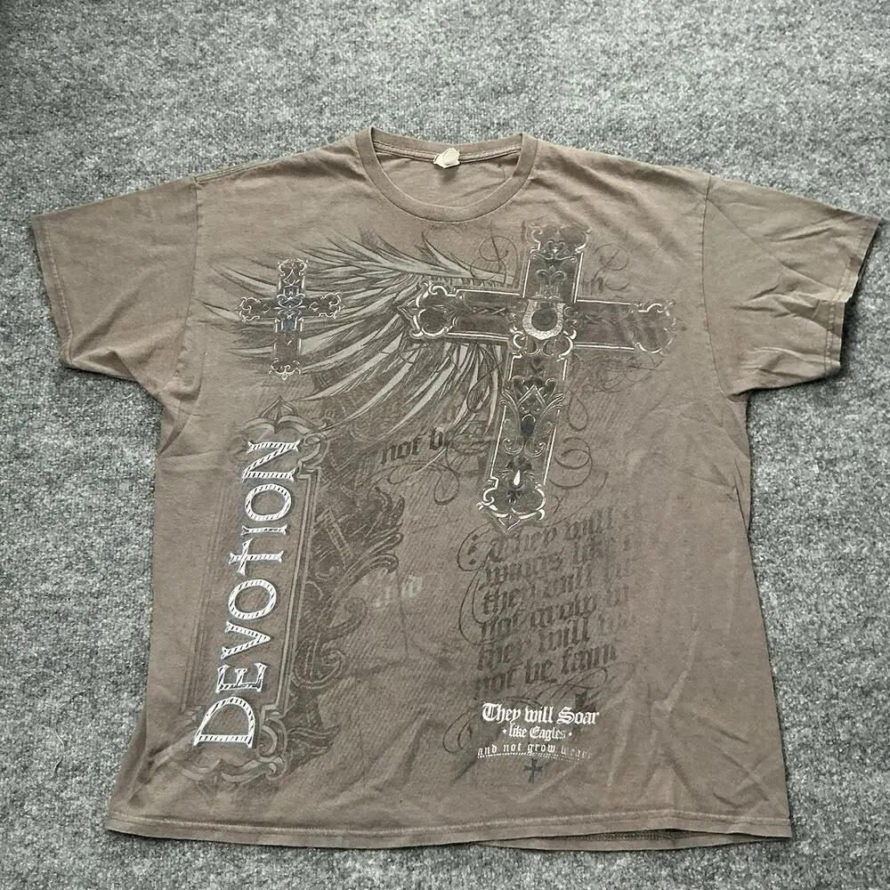 Y2K 2000s Grunge Devotion Cross Wings Men’s Size XLarge
